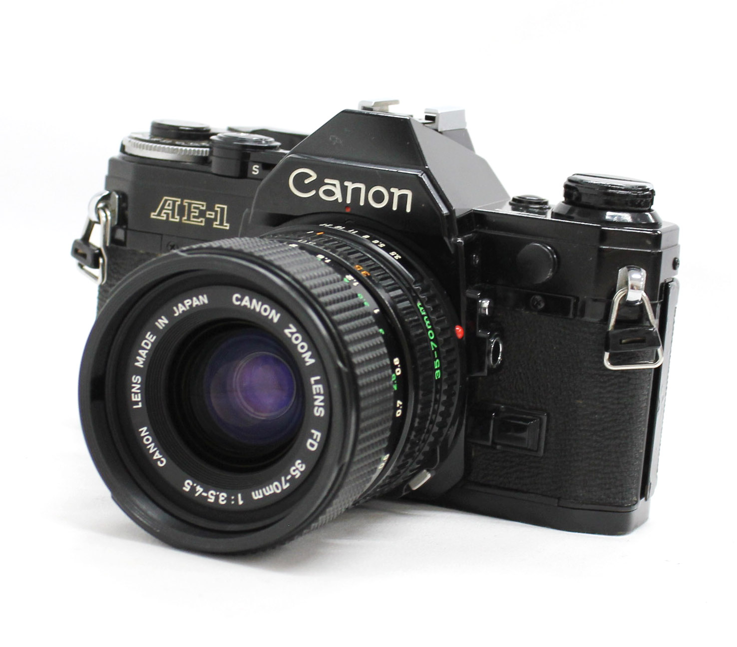 Japan Used Camera Shop | Canon AE-1 35mm SLR Film Camera Black with New FD 35-70mm F/3.5-4.5 Bonus Lens from Japan