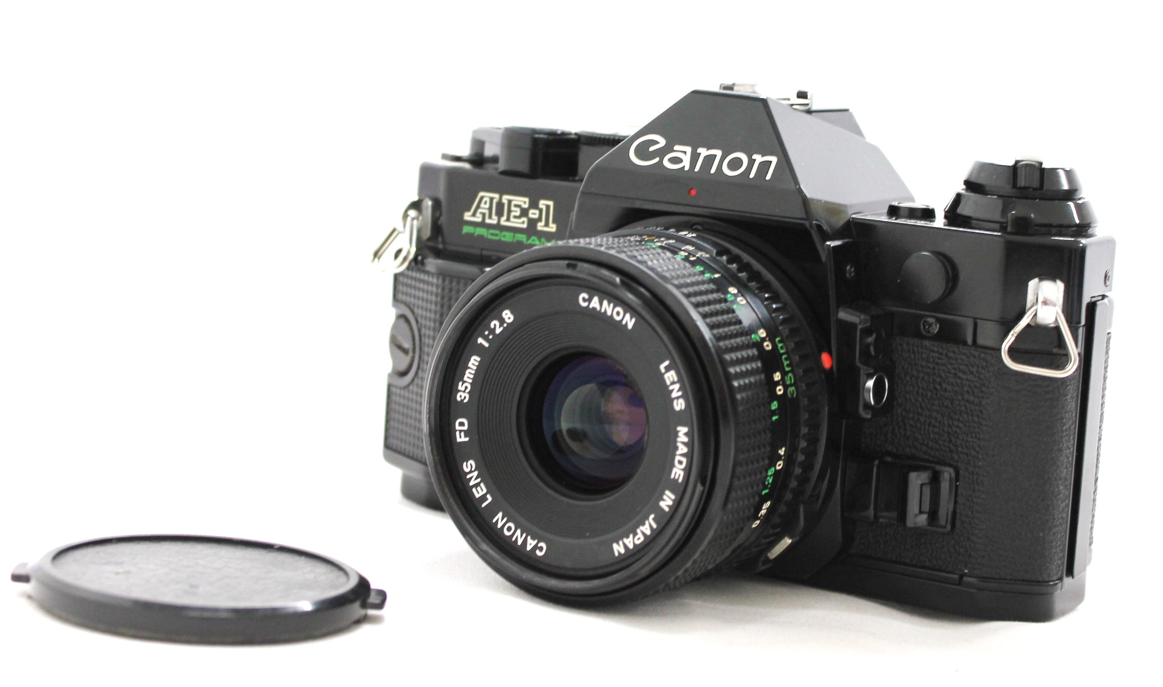 Japan Used Camera Shop | Canon AE-1 Program 35mm SLR Film Camera Black with New FD 35mm F/2.8 Lens from Japan