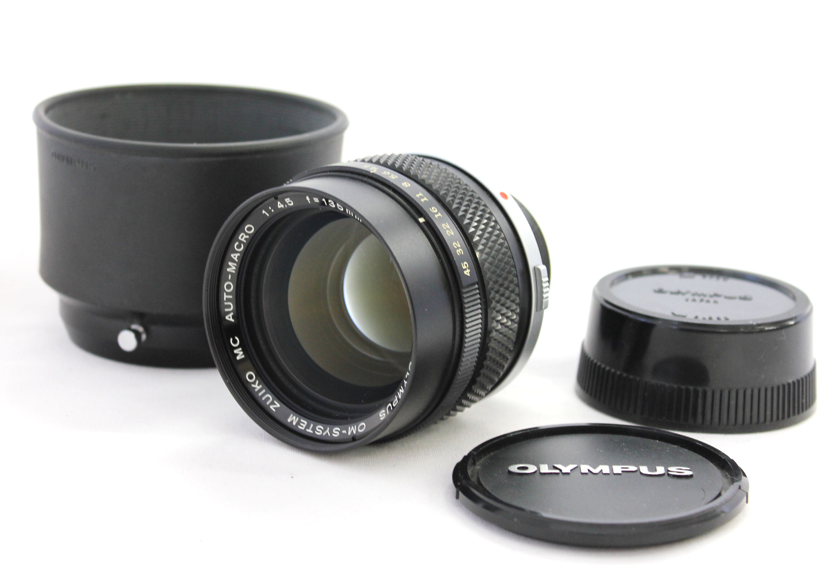 Japan Used Camera Shop | [Near Mint] Olympus OM-System Zuiko MC Auto-Macro 135mm F/4.5 Lens with Hood from Japan