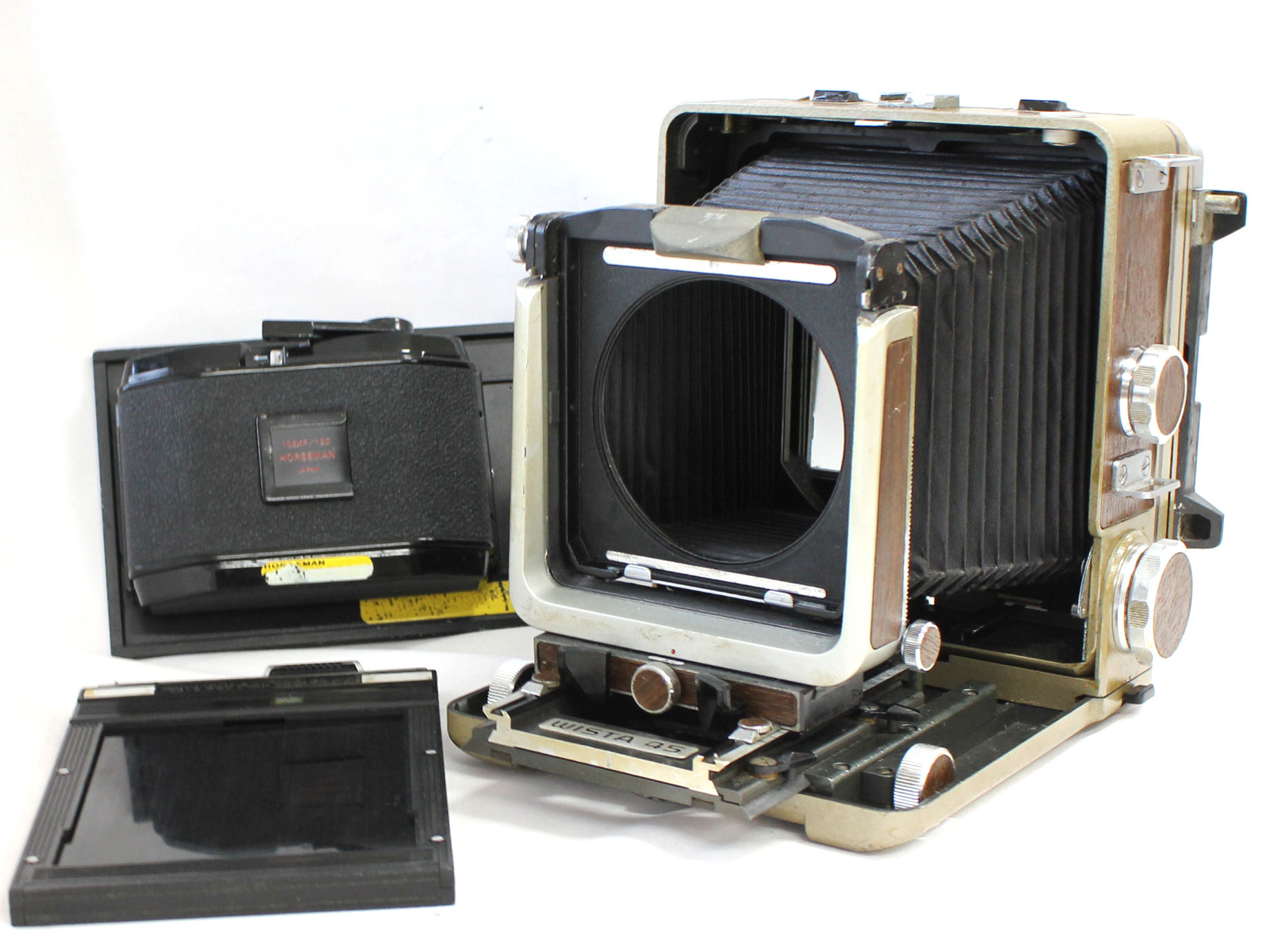 Wista 45 45D 4x5 Large Format Camera with Horseman 10EXP/120 6x7 Roll Film Back Holder & Toyo 4x5 Cut Film Holder from Japan