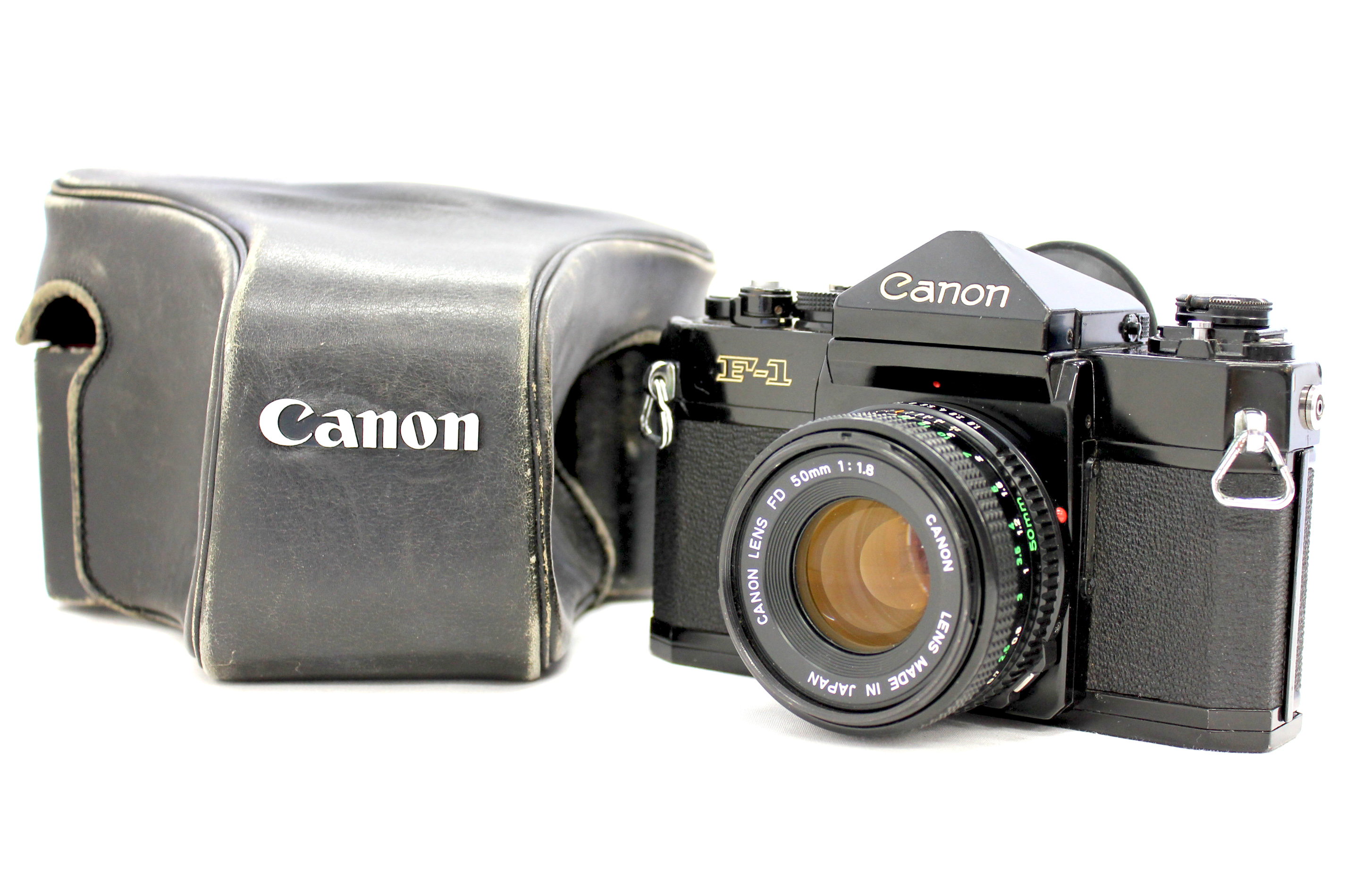 Japan Used Camera Shop | Canon F-1 35mm SLR Film Camera with Case and New FD 50mm F/1.8 from Japan