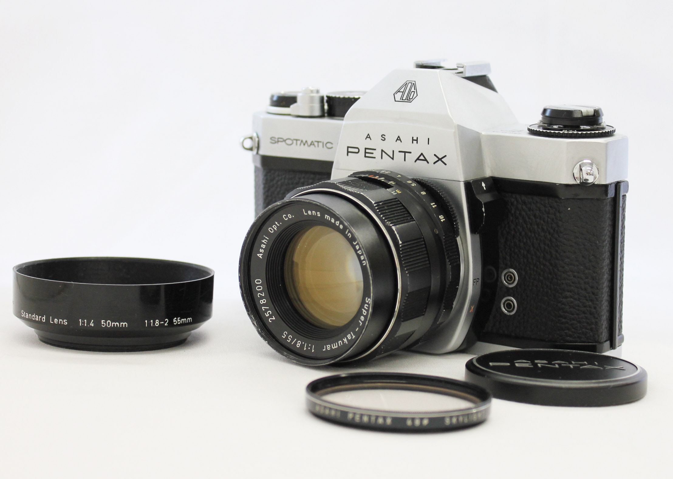 Japan Used Camera Shop | [Exc++++] Asahi Pentax Spotmatic F SPF Camera w/ Super Takumar 55mm F/1.8 and Lens Hood from Japan