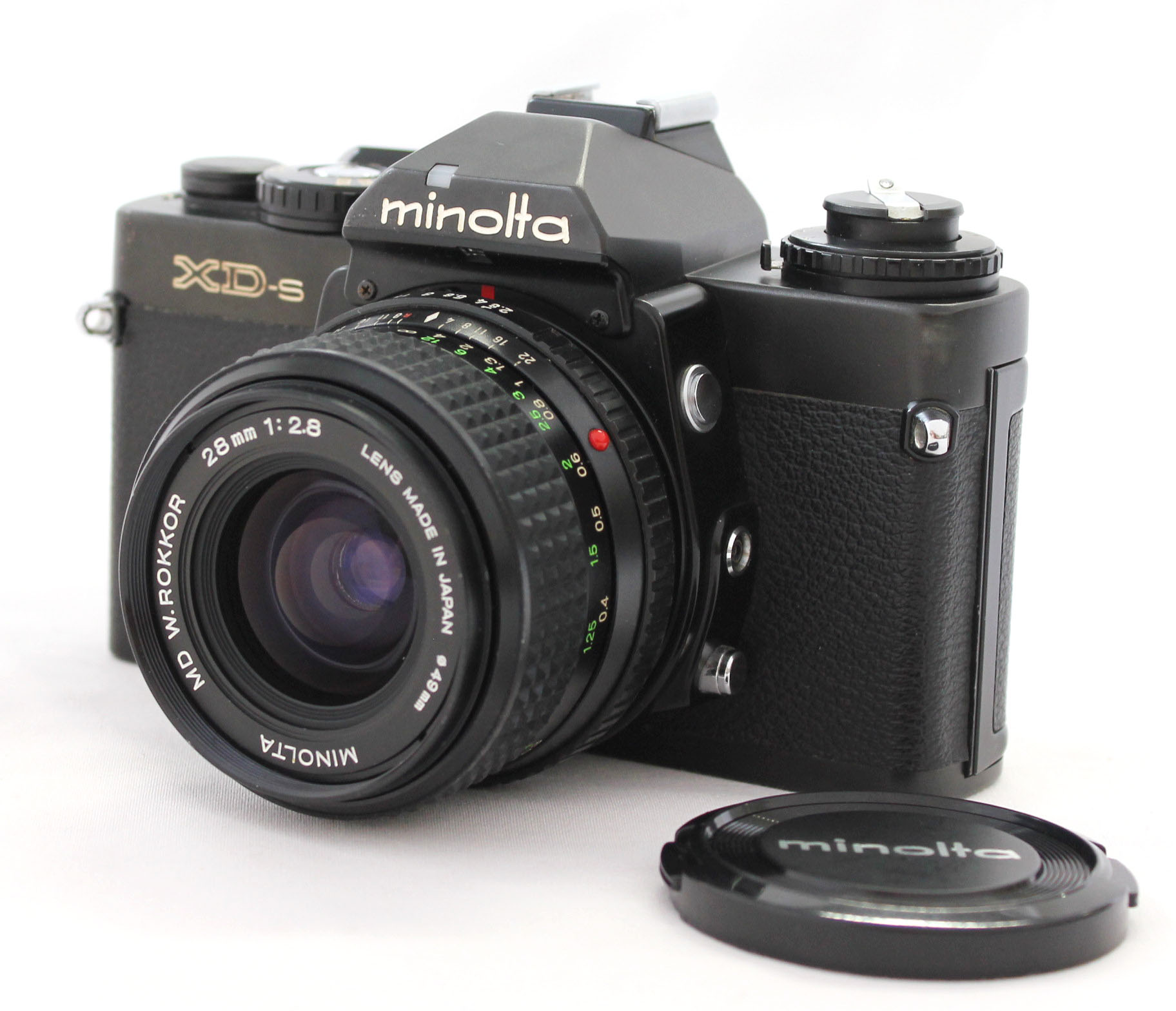 Japan Used Camera Shop | Minolta XD-S Black 35mm SLR Film Camera with MD W.Rokkor 28mm F/2.8 Lens from Japan
