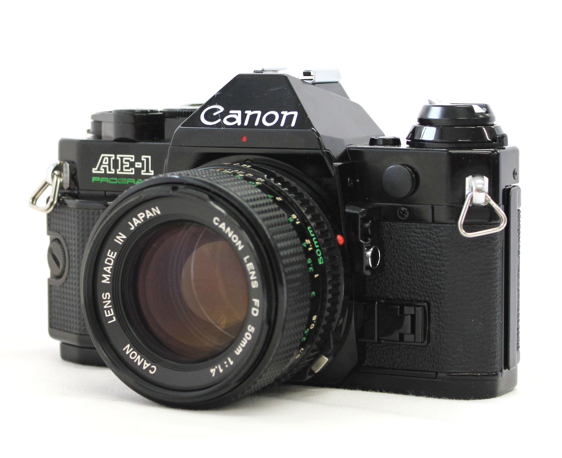 Japan Used Camera Shop | Canon AE-1 Program 35mm SLR Film Camera Black with New FD 50mm F/1.4 Lens from Japan